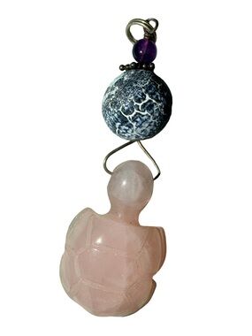 Rose Quartz Turtle Pendant with Blue and amethyst on .925 silver